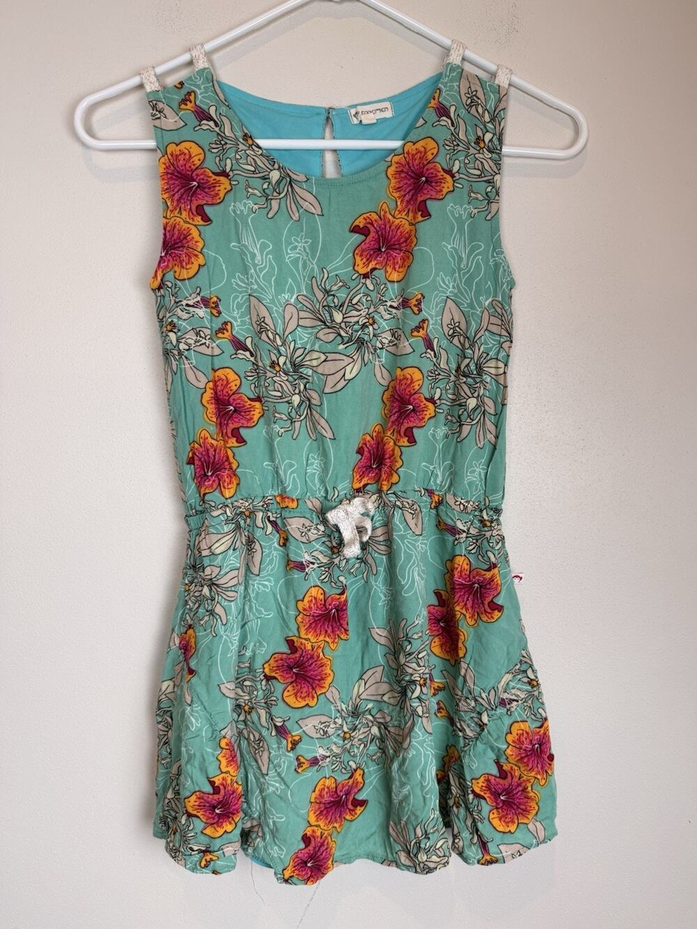 Appaman Girls Tank Dress Aqua Pink Yellow Tropical Flowers Sz 10